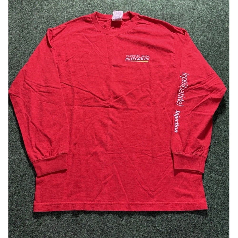 Vintage 90s Drug Shirt Integrilin Eptifibatide Injection‎ Size Large T-Shirt Red